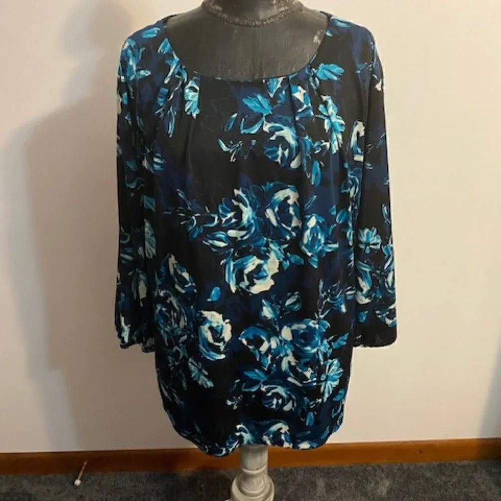 BonWorth Black/Blue 3/4 sleeves Tunic, size 2X
